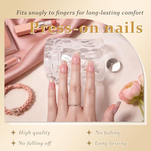 Nude Pink & Gold Line French Tip Press-On Nails Medium Square - 24 Count