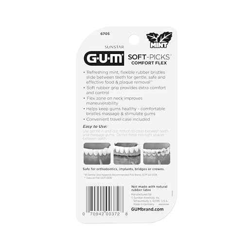 GUM Soft-Picks Comfort Flex, Mint, Easy to Use Dental Picks for Teeth Cleaning Health, Disposable Interdental Brushes with Convenient Carry Case, Dentist Recommended, 80 Count (Pack of 4)