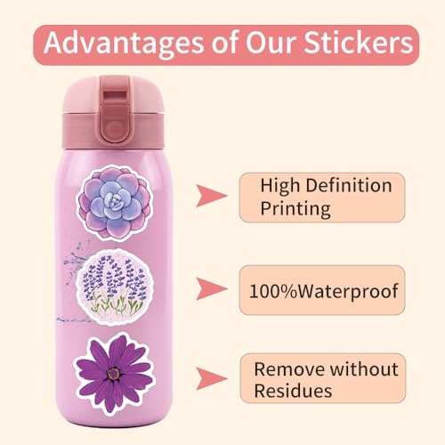 60 Pack Purple Aesthetic Stickers - Waterproof Vinyl Decals