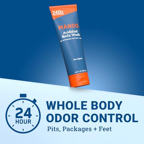 Mando Odor Shield Body Wash - 24 Hour Control - Removes Odor Better than Soap - SLS Free, Paraben Free, Skin Safe - 8.5 Ounce (Pack of 2) (Pro Sport)