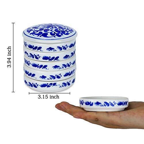 Fitlyiee 5-Tier Round Porcelain Watercolor Palette Tray with Flower Design