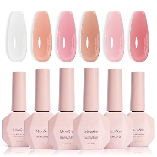 MelodySusie Nude Pink Jelly Gel Nail Polish Set - Milky or Jelly Texture, 6PCS 7.5ML