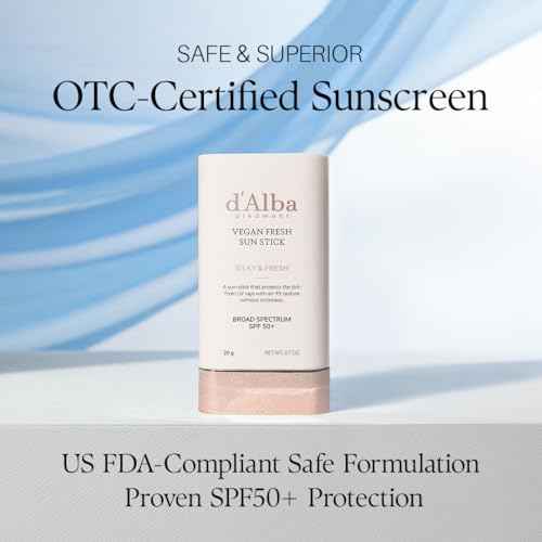 d'alba Piedmont Air Fit Fresh Sun Stick, OTC BROAD SPECTRUM SPF 50+, Non-Sticky On-the-Go Sun Protection, Outdoor Essential Vegan NEW Type Sun Stick, Silky & Fresh, Korean Skin Care (0.7 Oz.)