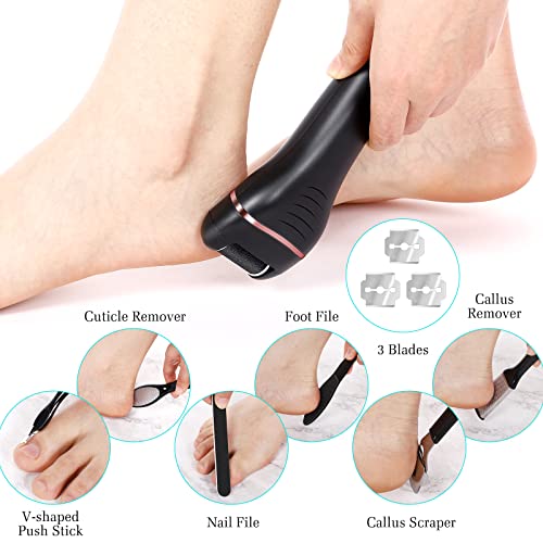 Electric Callus Remover for Feet, 2 Speed Electric Foot File, Rechargeable Foot Scrubber Pedicure kit for Cracked Heels and Dead Skin with 3 Roller Heads.