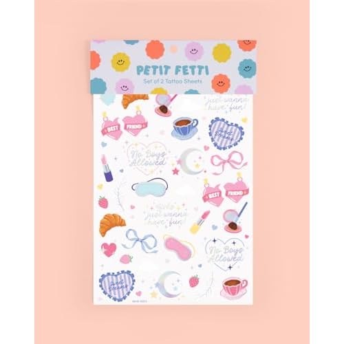 xo, Fetti Sleepover Temporary Tattoos - 72 Iridescent Foil Pcs | Birthday Decorations, Girls Pajama Night Accessory, Cute Kids Activity, Slumber Party Favor