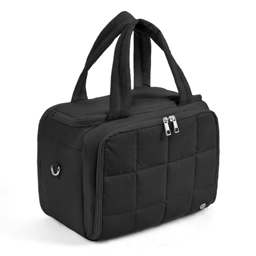 WESTBRONCO Black Small Travel Toiletry Bag with Jewelry Organizer for Women