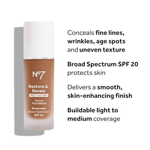No7 Restore & Renew Multi Action Serum Foundation - Wheat - Liquid Foundation Makeup with Vitamin C, Vitamin E & Collagen for Face - Beauty Skin Serum Formula with Medium Coverage (30ml) (Pack of 2)