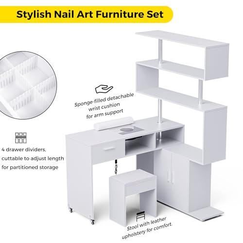 Kikihouse L-Shaped Manicure Table with Dust Collector & Storage