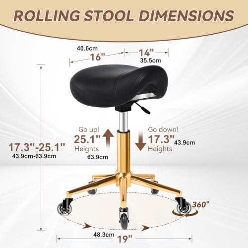Ergonomic Saddle Stool with Wheels - Black