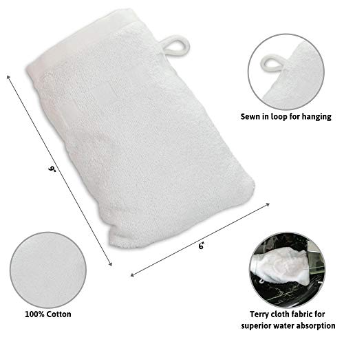 Bath Mitts 6-Pack Washcloths - 6" x 9" Cotton Loop