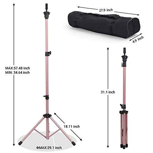 Klvied Metal Mannequin Head Stand, Reinforced Wig Stand Tripod for Styling, Adjustable Wig Head Stand Holder for Cosmetology Hairdressing Training,Rose Golden(Mannequin Head Not Included)
