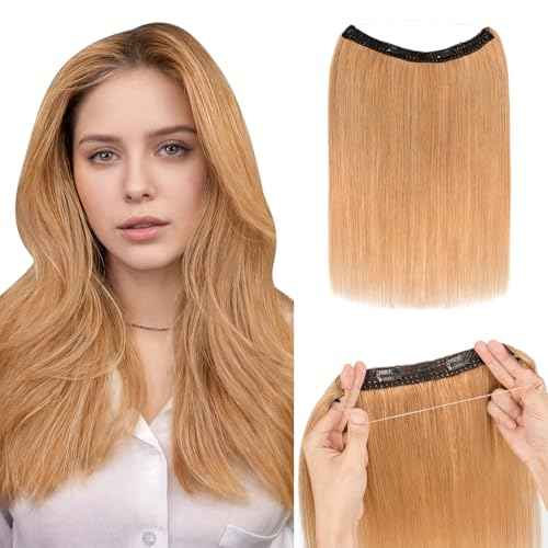 Hairro Wire Hair Extensions Human Hair, Fish Line Invisible Adjustable & Clips in Extensions Straight, 100% Real Hairpieces Seamless Blending for Women, 14 Inch 70g Dark Blonde
