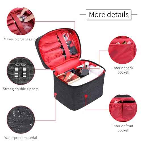 Makeup Bag Travel Makeup Cosmetic Bag Case Organizer Makeup Pouch with Mesh Bag Makeup Brush Holder Bag Toiletry Bags for Women - Black