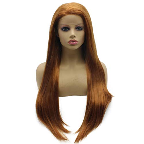 iwonawig Long Straight Auburn Synthetic Lace Front Hair Wig Heat Resistant Fiber Hair