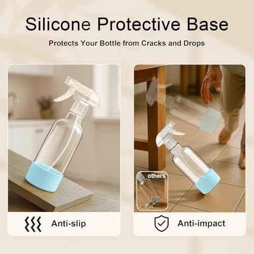 Glass Spray Bottles with Silicone Sleeve 16.9oz 2 Pack Empty Spray Bottle for Hair Mist/Stream Spraying for Cleaning Solutions, Plants, Essential Oils (clear-qblue&grey)