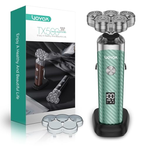 VOYOR Electric Razor for Men - 5D Floating Shavers for Men Magnetic Electric Shaver Rechargeable Face Shaver LED Display Wet Dry Shaving IPX6 Waterproof Mens Rotary Razor TX500 (Green)