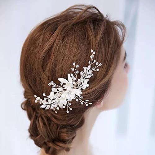 Silver Bridal Hair Comb with Crystals & Pearls