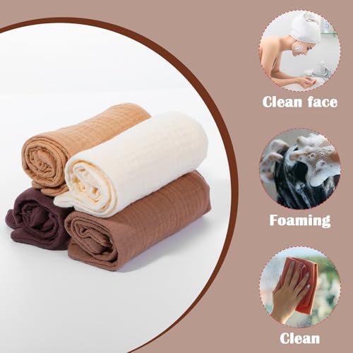 4 Pack Face Cloths Makeup Remover Cloths Soft Wash Cloth Absorbent Muslin Washcloths Breathable Reusable Facial Towels for Skin Care Daily Cleansing Travel Women Men Adults