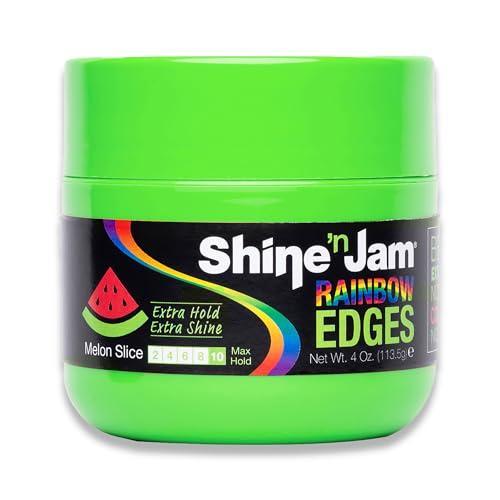 AmPro Shine-n-Jam Rainbow Edges - Strong Hold Curly Hair Gel for Women - Styling Gel for Women - Strengthens with Silk Protein - Melon Slice - 4 oz
