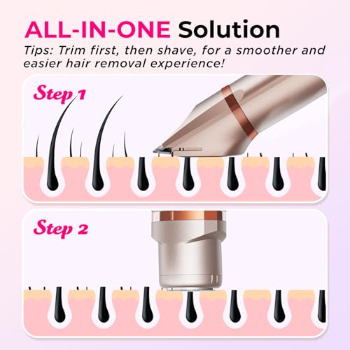 Bikini Trimmer for Women Pubic Hair: IPX7 Waterproof Electric Razors - Rechargeable Electric Body Shaver for Legs, Underarms, Bikini Line- Christmas Gifts for Women (Rose Gold)