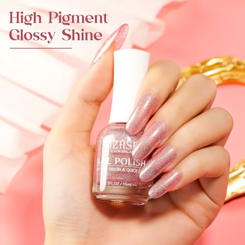 MIZHSE Glitter Pink Quick Dry Nail Polish, 15ml