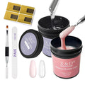 X&D Gel Nail Polish Kit UV Polygel 2 Bottles Quick Dry 100g Natural Clear Color Nail Extension with Nail Forms, Nail File (Transparent & Nude Pink)