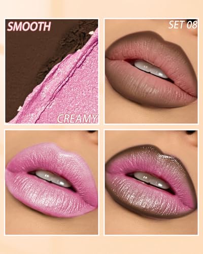 Light Pink Shimmer Lipstick & Brown Liner Combo Set