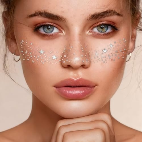 Silver Glitter Face & Body Stickers - Waterproof Festival Jewels