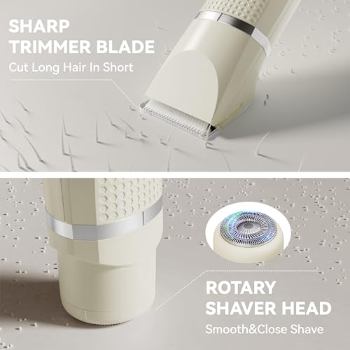 3-in-1 Electric Razor for Women - Waterproof Bikini Trimmer,Rechargeable Electric Shaver for Lady,Pubic Hair Trimmer Women,Personal Trimmer Groomer for Body Hair (Cream, LY)