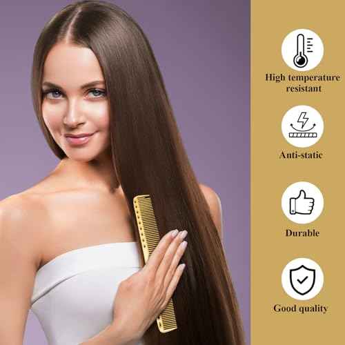 Professional Barber Aluminum Comb Set Metal Combs for Cutting Comb Hair Hairdressing Tail Comb (Golden)
