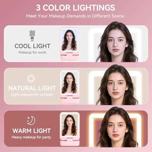 Trendy Teen Girl Gifts ? Travel Makeup Brush Set with LED Light Mirror, Perfect Tween Birthday Gifts for Girls 11-16+ year old(Pink)