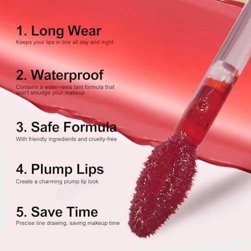 Lip Stain Peel Off - Long Wear Tattoo Lip Liner, Waterproof & Transfer-proof Peel Off Lip Stain with Matte Finish, Lip Tint For All Skin Types (Red, 1 Count(Pack of 1))