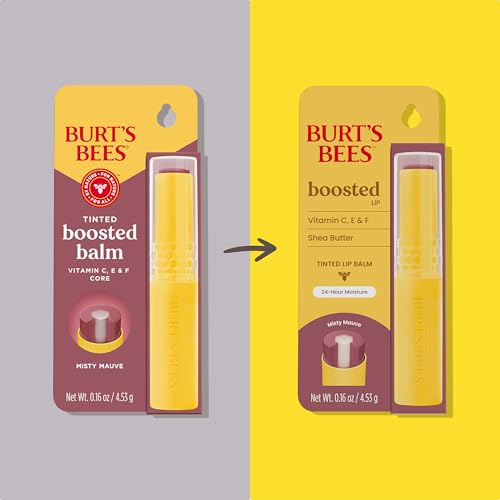 Burt¡¯s Bees Tinted Boosted Balm, Misty Mauve, Hydrating Tinted Lip Balm with Vitamin C, E, and F Core, 24 Hour Lip Moisturizer with Responsibly Sourced Beeswax, 100% Natural Origin, 1 Count, 0.16oz