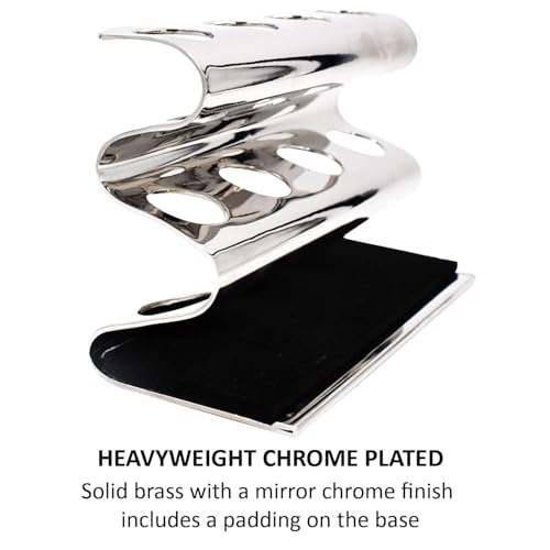 Parker Double Edge Razor Stand - Solid Brass with Mirror Chrome Finish -Holds 4 Razors - Parker Stand with Padded Base - Excellent Storage for Long Handled Double Edge Safety Razors