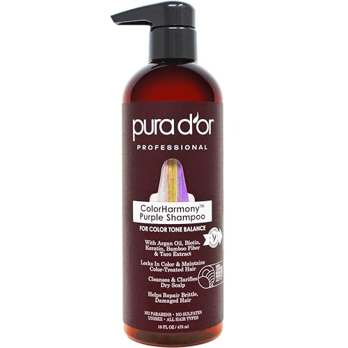 PURA D'OR Purple Shampoo 16oz for Blonde & Color-Treated Hair
