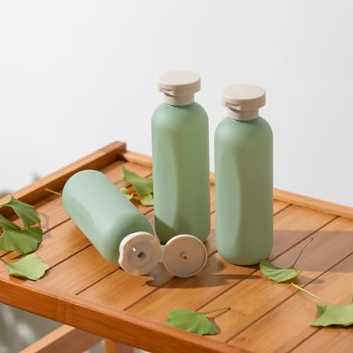Owlyee 200ml (6.7oz) Refillable Shampoo Bottles 4 Pack with Green Flip Cap