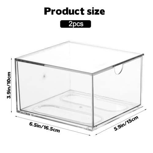 Rainmae 2 Pack Disposable Face Towel Holder, Face Towel Storage Box, Stackable Clear Makeup Organizer with Drawer for Clean Skin Club Face XL Towels Holder for Vanity Bathroom and Makeup Organization