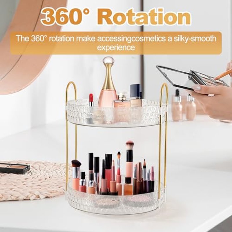 2-Tier Acrylic Lazy Susan Organizer - 360° Rotating Makeup & Skincare Storage