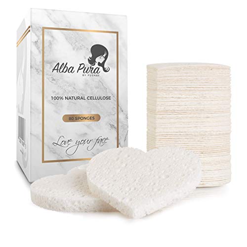 Compressed Facial Sponges for Sensitive Skin Natural Cellulose Sponge for Face Cleansing Exfoliating and Makeup Removal, Professional use Deep Clean and Hypoallergenic - Alba Pura by Fushay