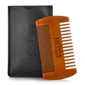 Wooden Beard Comb With Leather Case - Handcrafted Solid Beechwood Beard, Mustache and Head Hair Pocket Combs for Men Dual Action Fine & Coarse Teeth Perfect for Conditioner Oils and Beard Balms