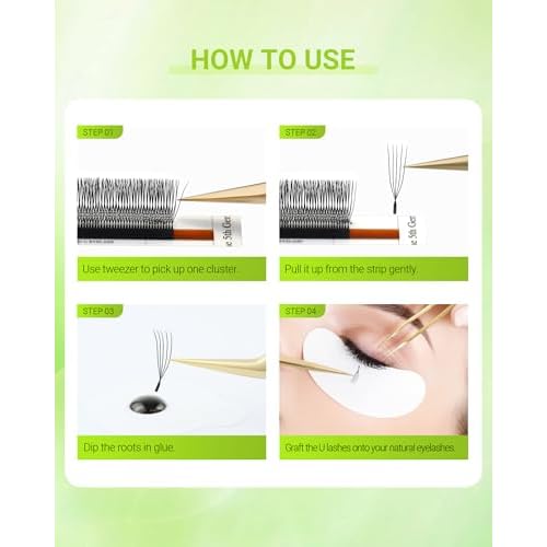 NAGARAKU U Eyelash Extensions Supplies 5D U Lash Easy Fan Russian Volume Crisscross Eyelashes Handwoven U Shaped Mesh Wispy Clusters 12 Rows Eye Lashes Matte Black - 0.07D Curl 8-15 Mix