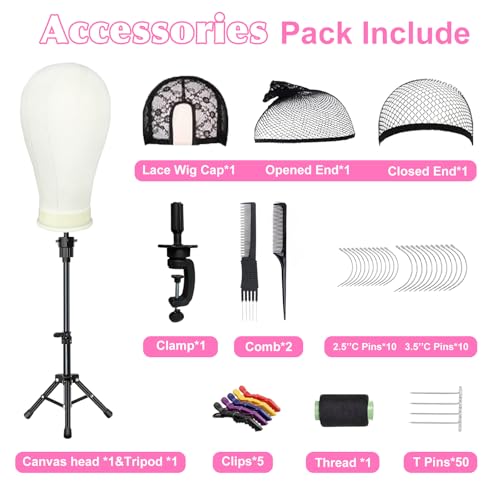 Firstwon 22 Inch Tripod Wig Head Mannequin for Hair Styling & Wig Making