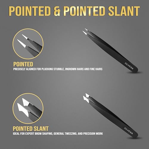 4-in-1 Tweezers Set? Precision Stainless Steel Slant, Pointed & Angled Tweezers for Eyebrow Shaping, Facial Hair & Ingrown Hair Removal ?for Women & Men