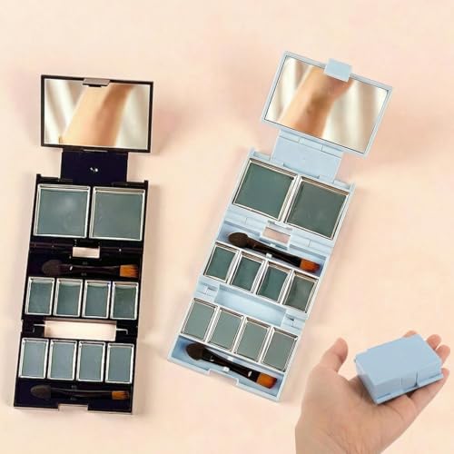 Mini Travel Makeup Palette - 2 Pack Foldable with Mirror & Metal Pans