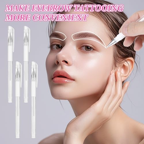 Eyebrow Microblading Marker Pen, 4 Pcs Brow Mapping Pens with with 8 Replacement Refills, Makeup Tattoo Skin Marker Pen, Brow Lamination Supplies for Eyebrow Lip Skin(White)