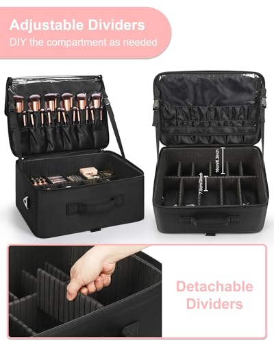 Relavel Extra Large Makeup Case with 10 Dividers & Shoulder Strap