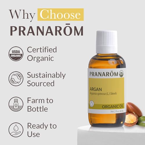 Pranarom - USDA Certified Organic Moroccan Argan Virgin Plant Oil - 2 fl oz Glass Bottle - Mositurize, Protect, & Nourish - Hair, Skin, & Nails