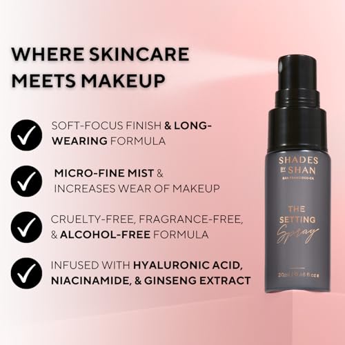 Shades by Shan Setting Spray, Alcohol-Free, Long-Wearing, Vegan, Soft-Focus Finish (Mini)