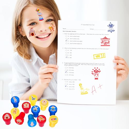 36PCS Carnival Party Favors - 24PCS Temporary Tattoos & 12PCS Stamps - Ideal Circus Clown Themed Birthday Card Decorations Supplies Goodie Bag Cute Rewards for Boys Girls Classroom Gifts Prizes