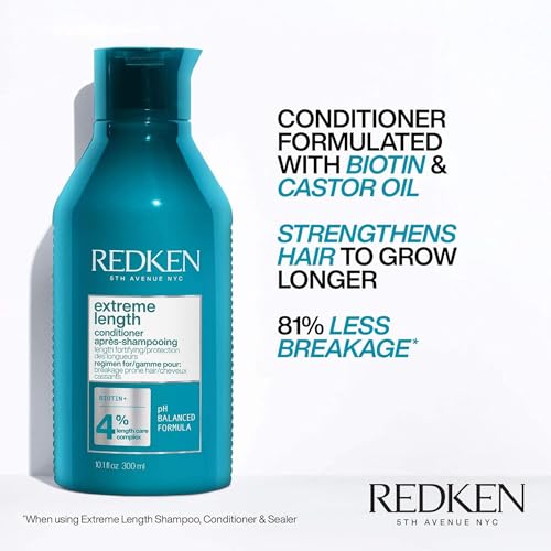 Redken Extreme Length Biotin Shampoo & Conditioner Set For Longer Hair ? Promotes Healthy Hair Growth, Strengthens Damaged Hair, Prevents Hair Breakage, Infused With Biotin